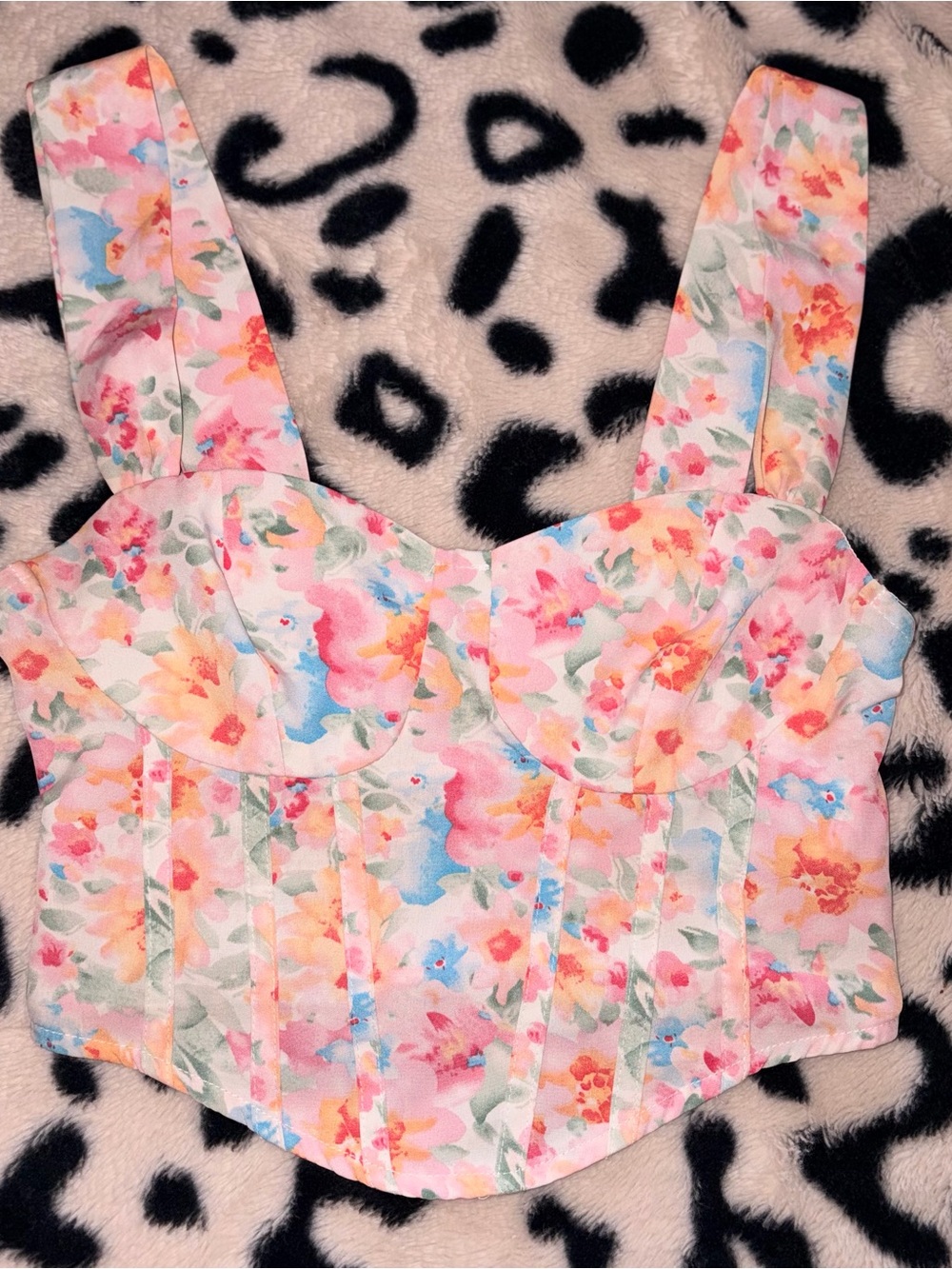SHEIN Floral Corset Crop Top | Pastel Pink Blue | XS